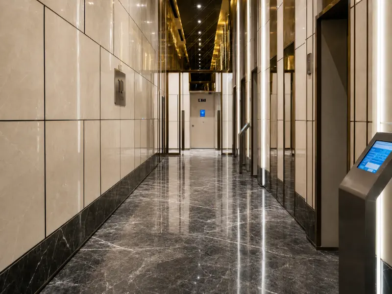 Premium lobby corridor with marble flooring at Nova Residences, Supernova Sector 94 Noida