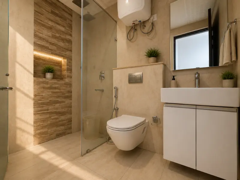 Premium washroom with modern fittings in 2 BHK apartment for sale at Nova Residences, Sector 94 Noida