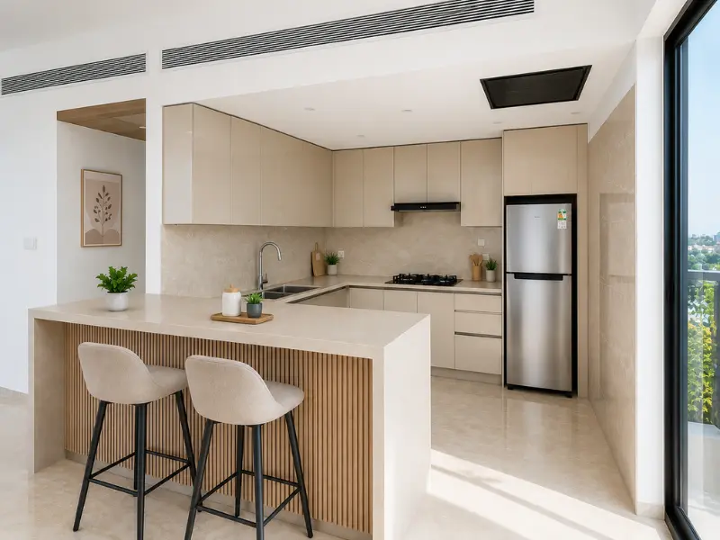 Modular kitchen in 2 BHK apartment for rent at Nova Residences, Supertech Supernova, Sector 94 Noida