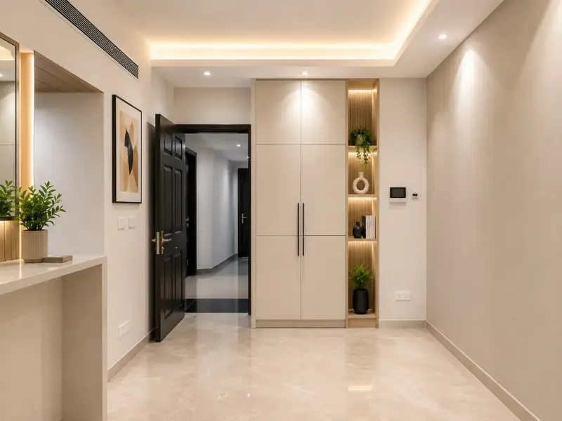 Entrance foyer with storage in luxury penthouse for sale at Nova Residences, Supertech Supernova Sector 94 Noida