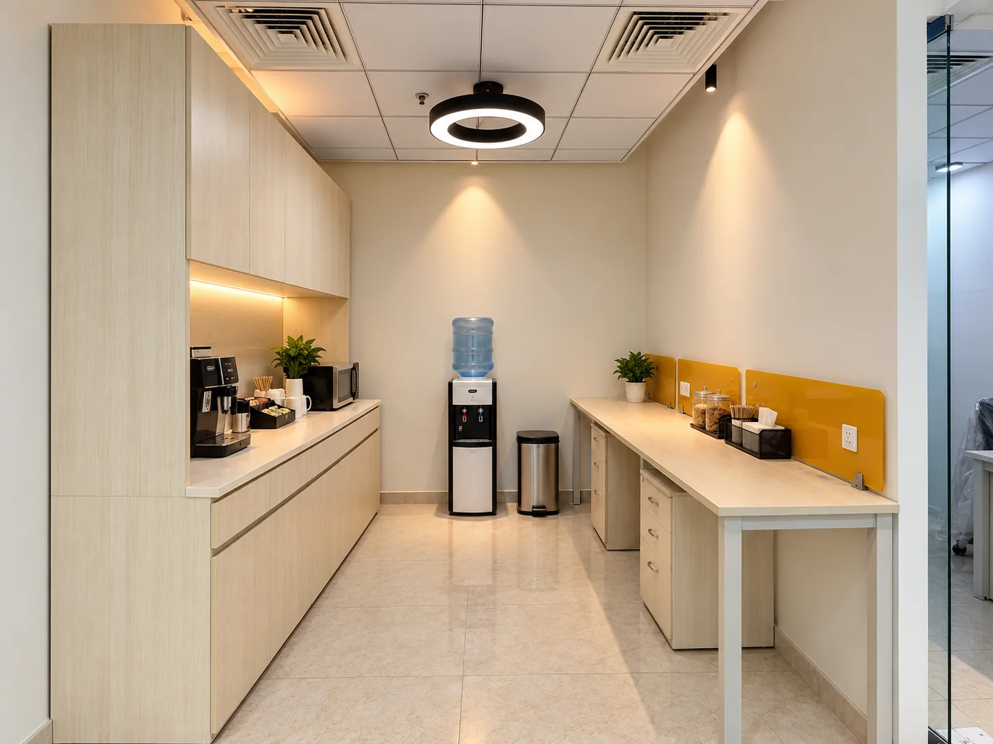 Office pantry and cafeteria area at Supernova Astralis, Sector 94 Noida