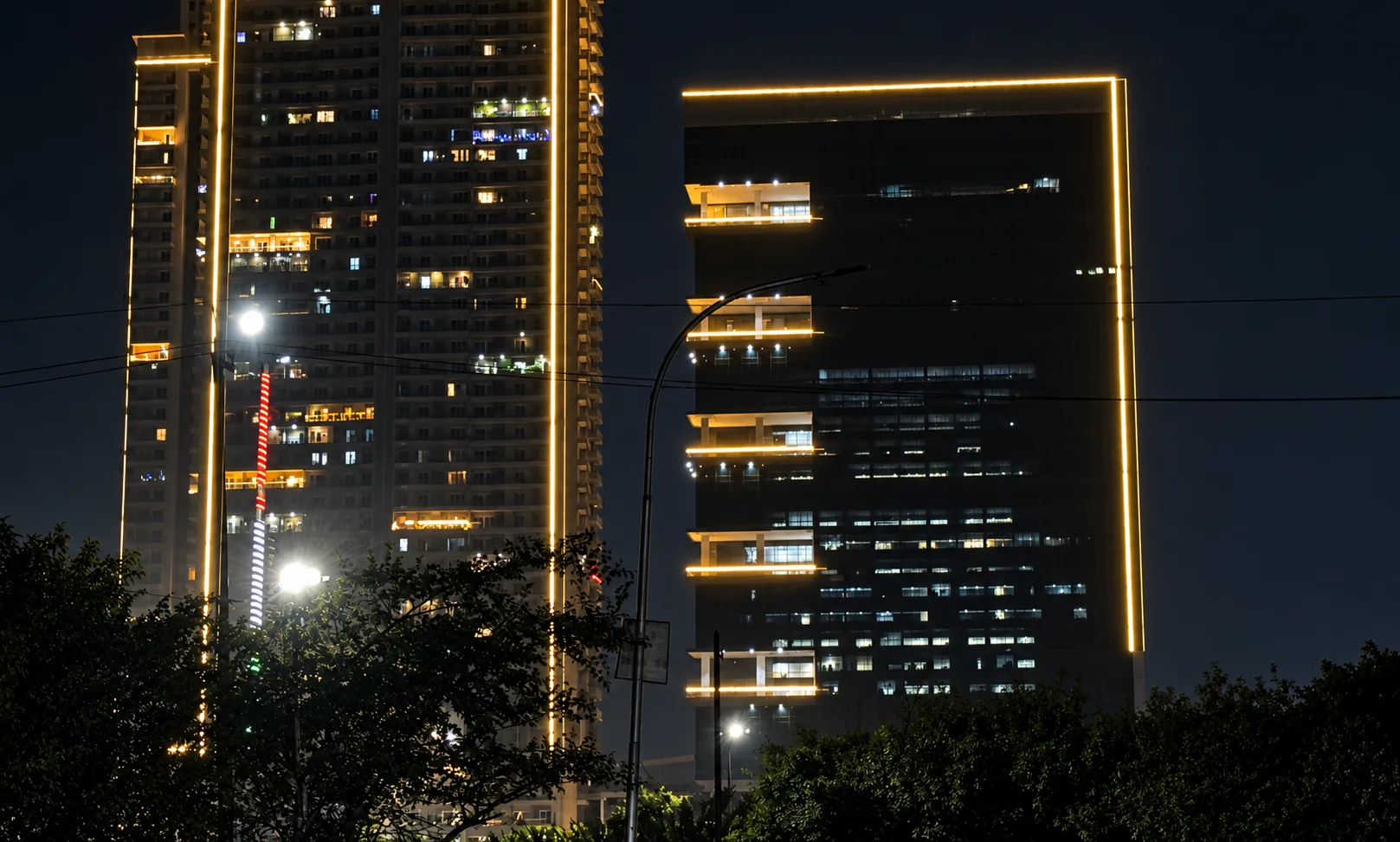 Supernova Spira and Astralis towers night view, Sector 94 Noida
