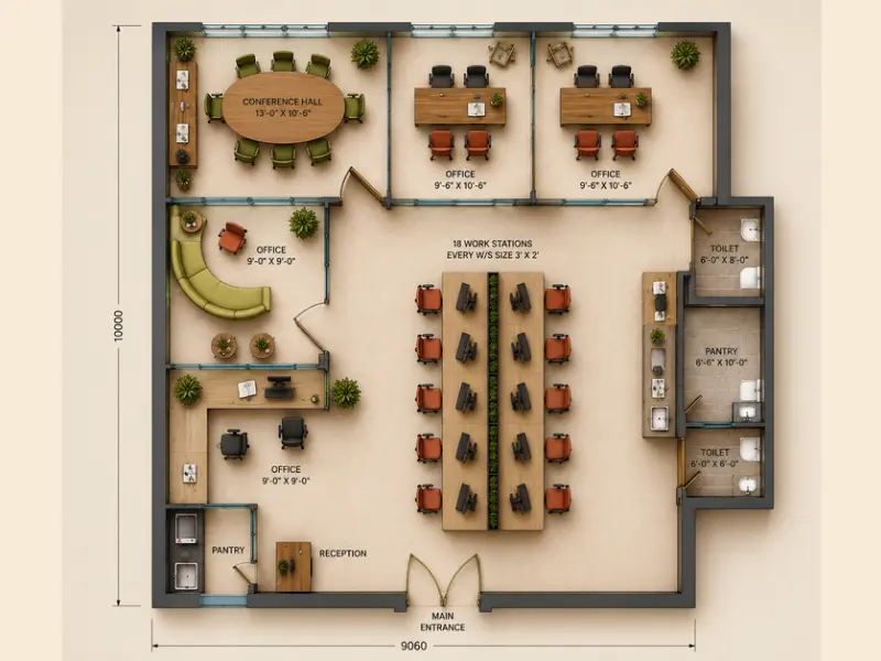 514 sq ft office floor plan at Supernova Astralis — 1 cabin, 6 workstations, pantry