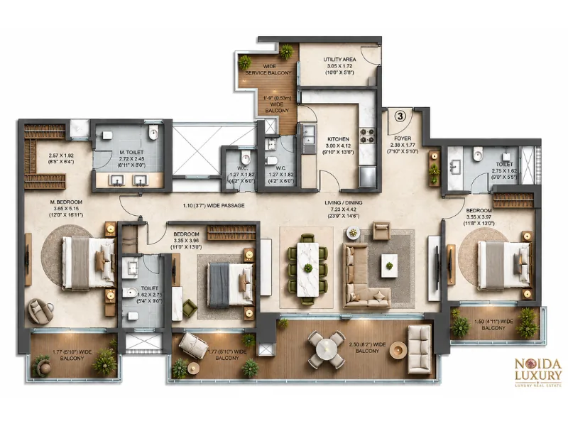Kalpataru Vista 3 BHK floor plan ~3000 sq ft Sector 128 Noida