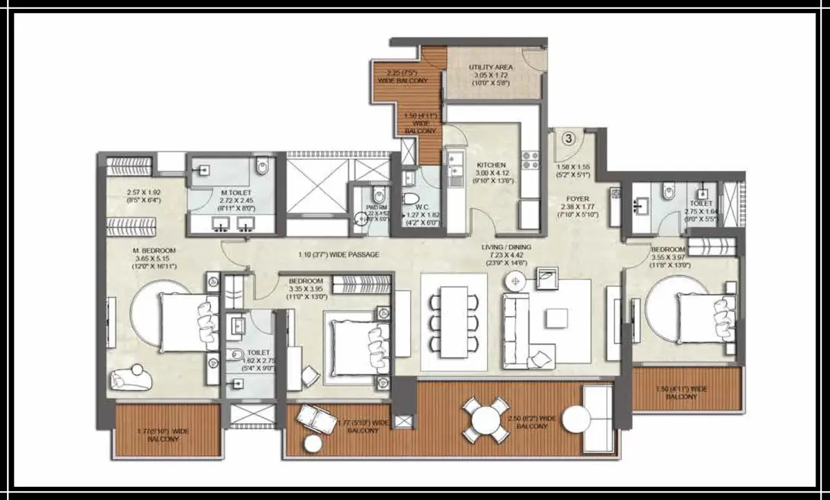Kalpataru Vista 3BHK floor plan spacious luxury apartment for sale and rent in Sector 128 Noida