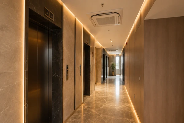 Premium lift lobby corridor with marble flooring at Kalpataru Vista Sector 128 Noida