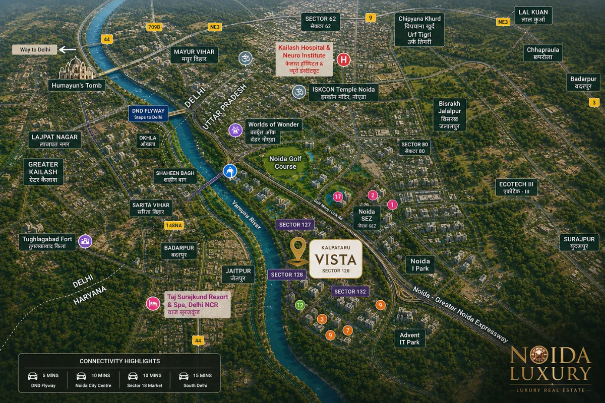 Kalpataru Vista location map Sector 128 Noida Expressway near Jaypee Wish Town