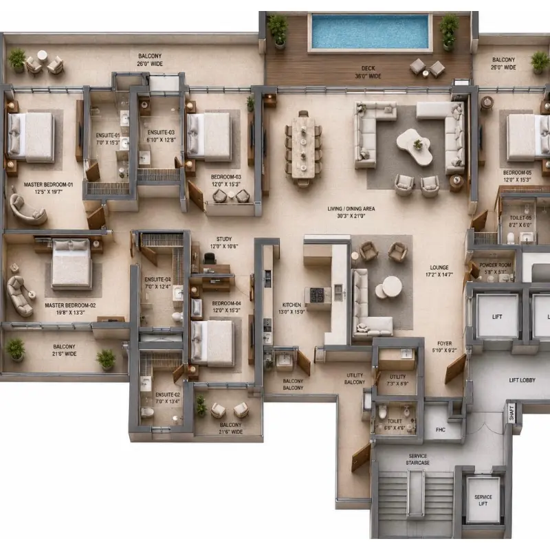 M3M The Cullinan 5 BHK Floor Plan
            6220 Sq Ft Sector 94 Noida