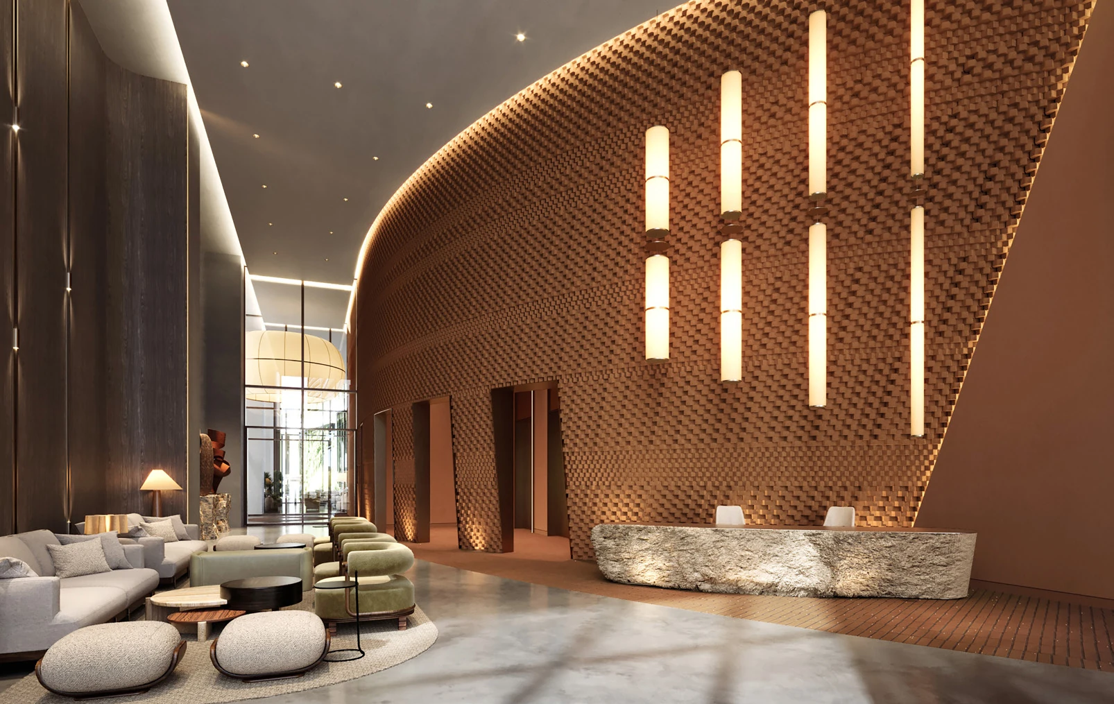 Max Members Club grand reception lobby at Max One Noida — double-height entrance
