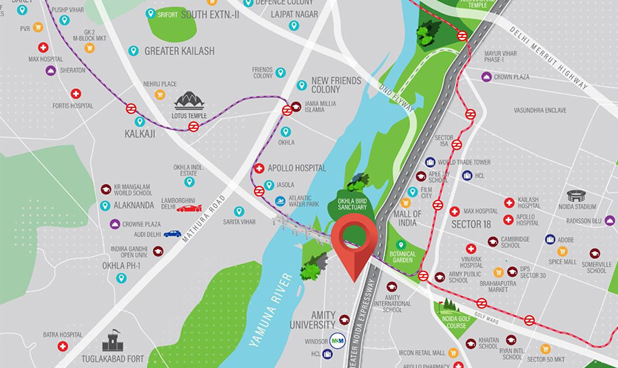 Location map of Nova Residences at Supertech Supernova Noida, apartments near Noida Expressway
Sector 94 and Okhla Bird Sanctuary Metro
