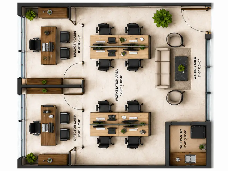 890 sq ft office floor plan at Purvanchal Skyline Vista Noida