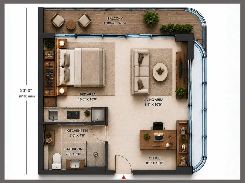 Service apartment floor plan at Purvanchal Skyline Vista Sector 94 Noida