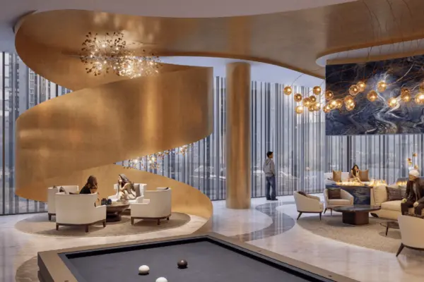 Premium lift lobby and business lounge at Trump Tower Noida grand entrance